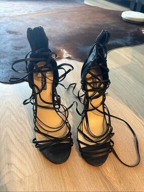 Shoemint Black Lace-Up Strappy Heels